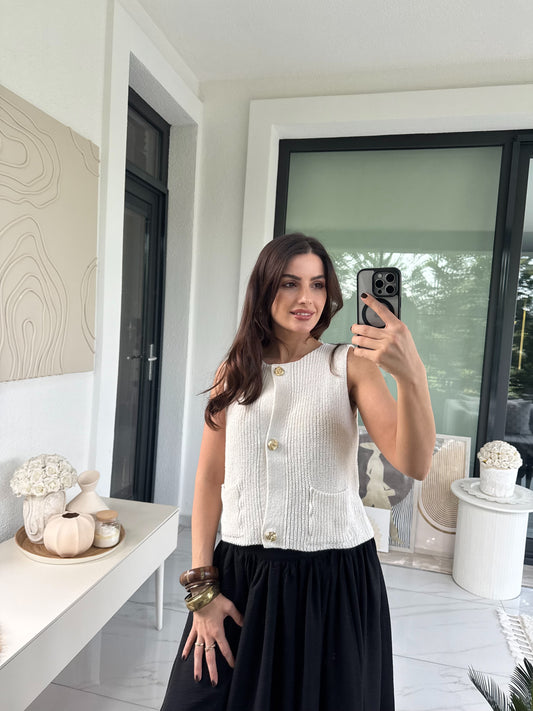 Krem Gold Düğmeli Yelek