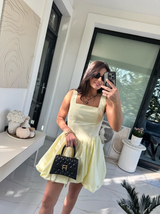 Sarı Askılı Balon Elbise