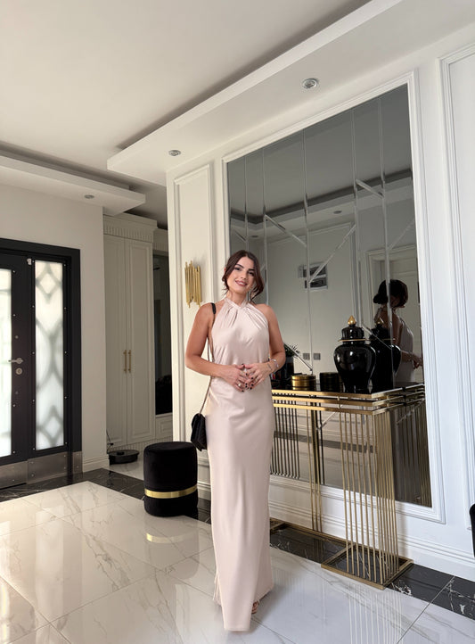 Taş Sırt Dekolteli Saten Astarlı Elbise