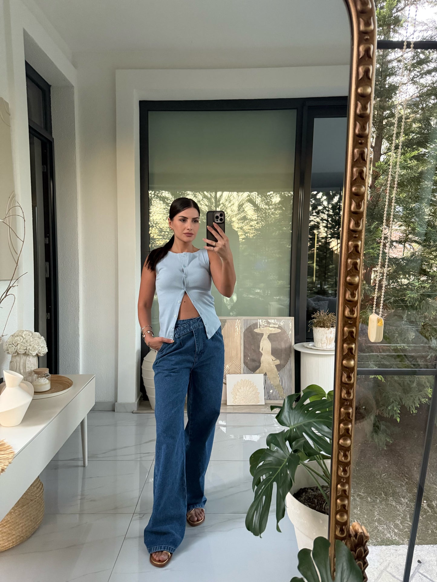 Önden Düğmeli Fitilli Bluz
