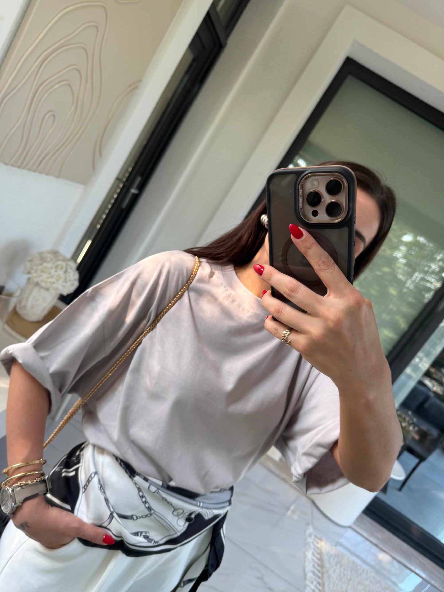 Açık Gri Oversize Pamuklu Tshirt