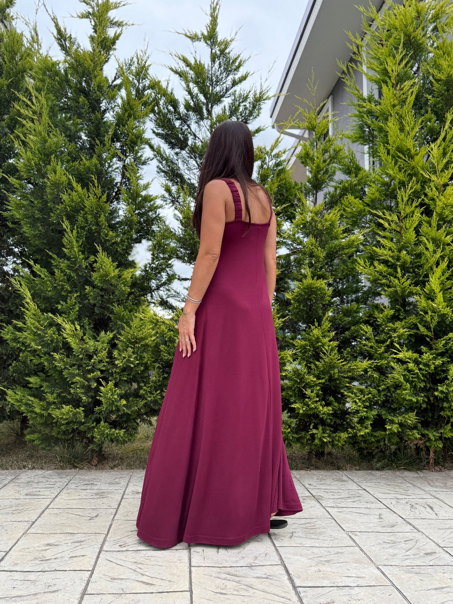 Mürdüm Askılı Modal Maxi Elbise