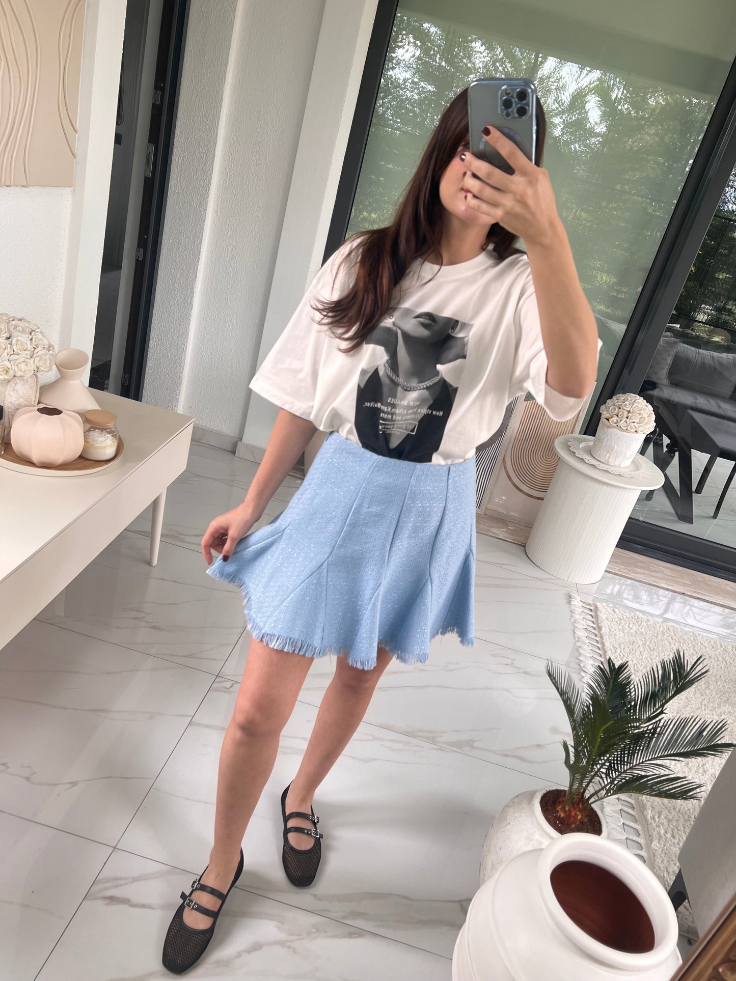 Önü Kız Baskılı Pamuklu Tshirt