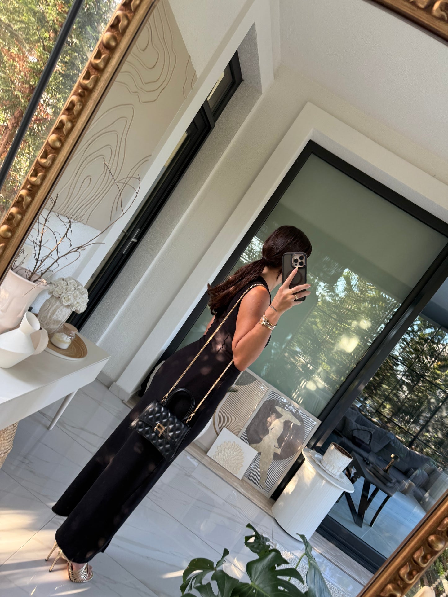 Siyah Gold Aksesuarlı Elbise