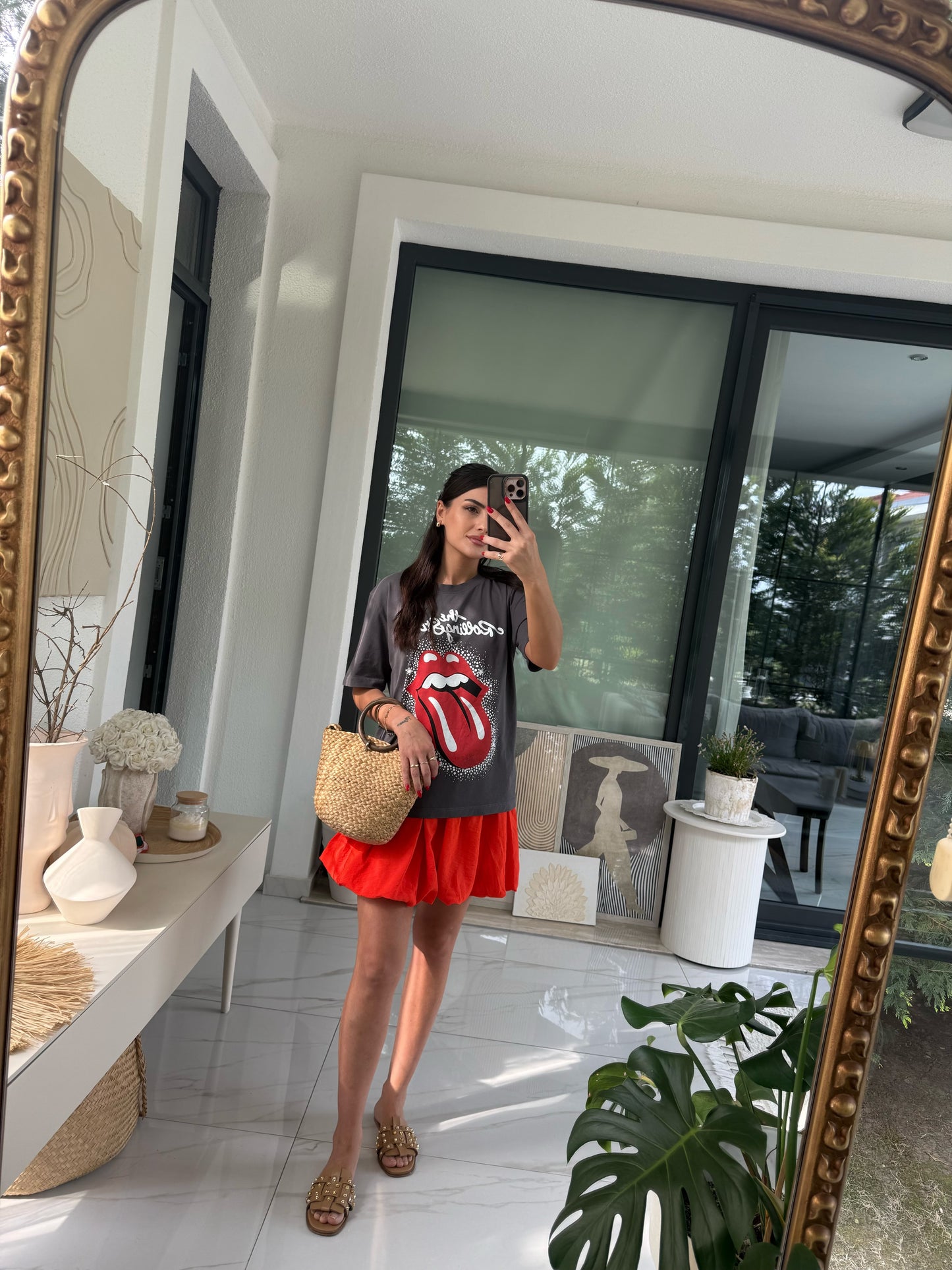 Füme Önü Baskılı Pamuklu Tshirt