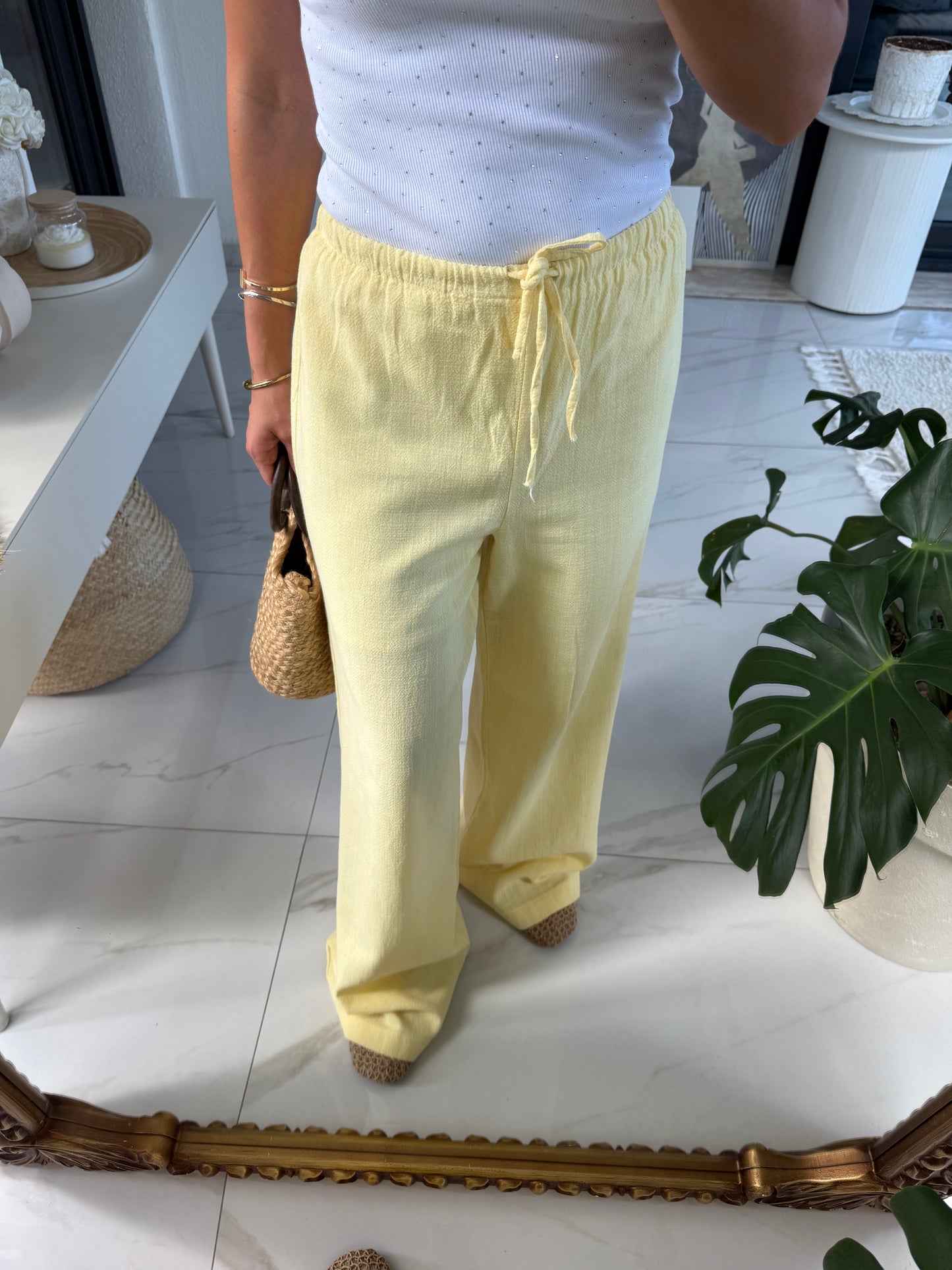 Sarı Müslin Keten Karışımlı Pantolon