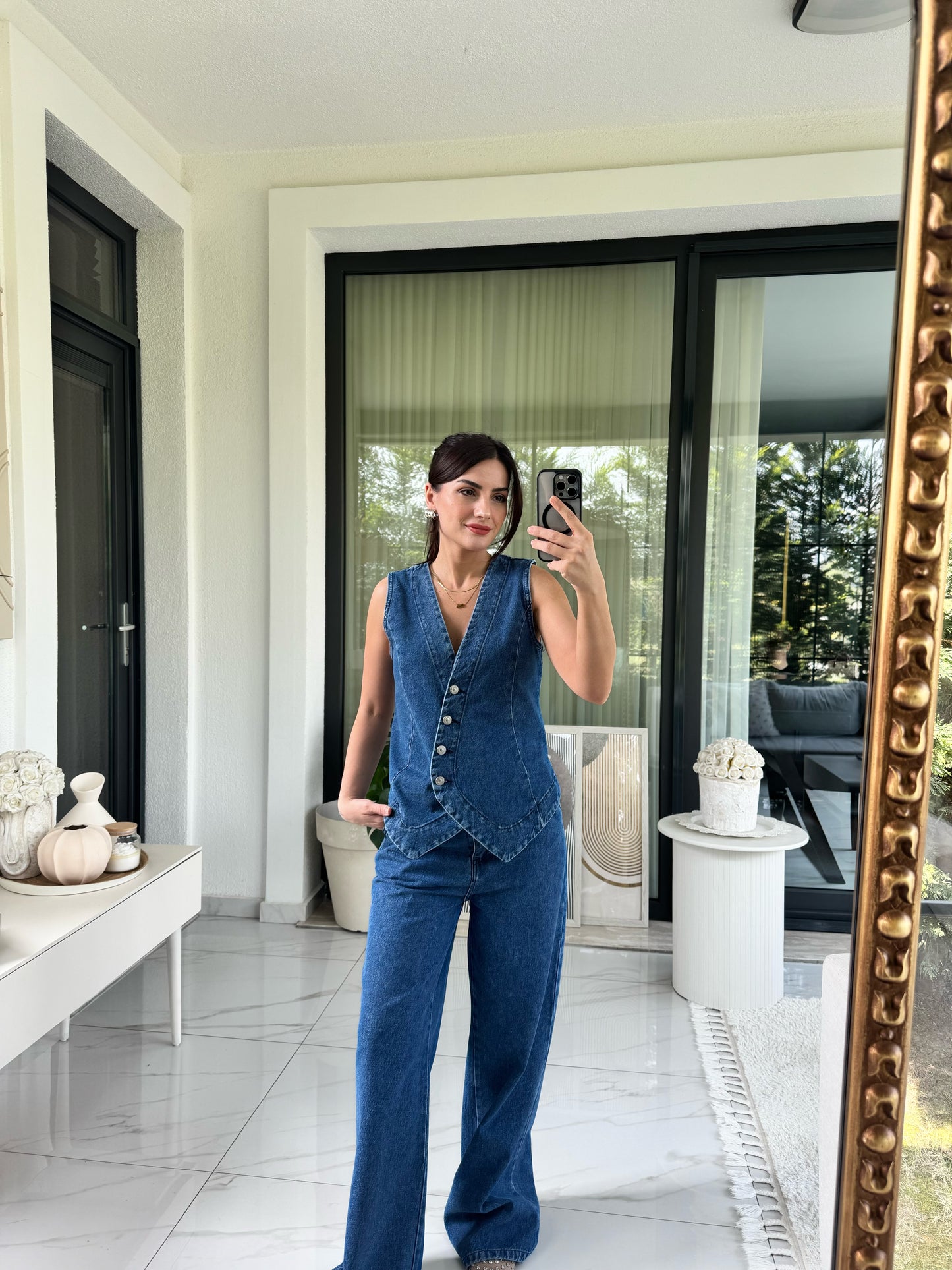 Denim Yelekli Takım