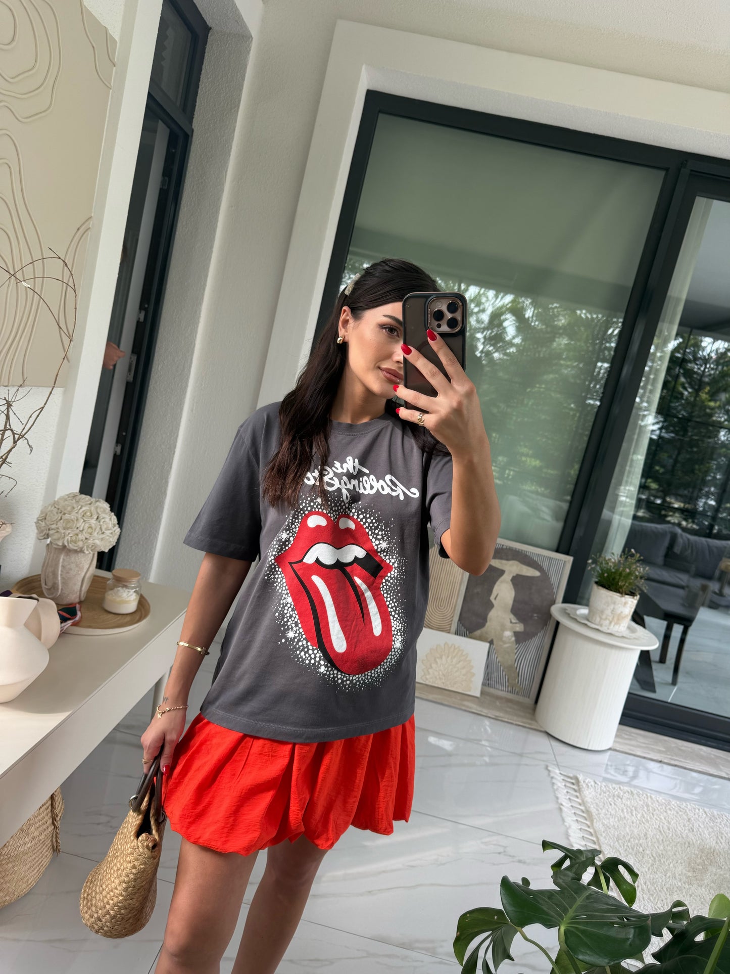 Füme Önü Baskılı Pamuklu Tshirt