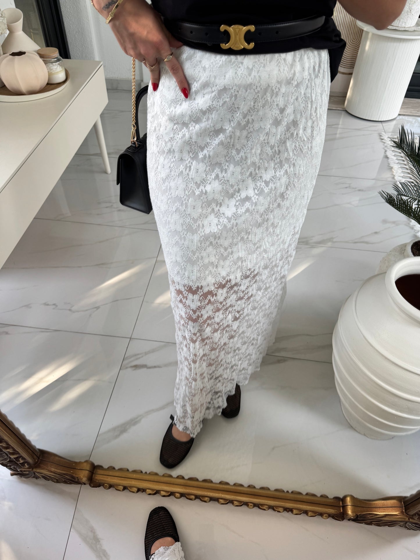 Beyaz Astarlı Dantel Etek