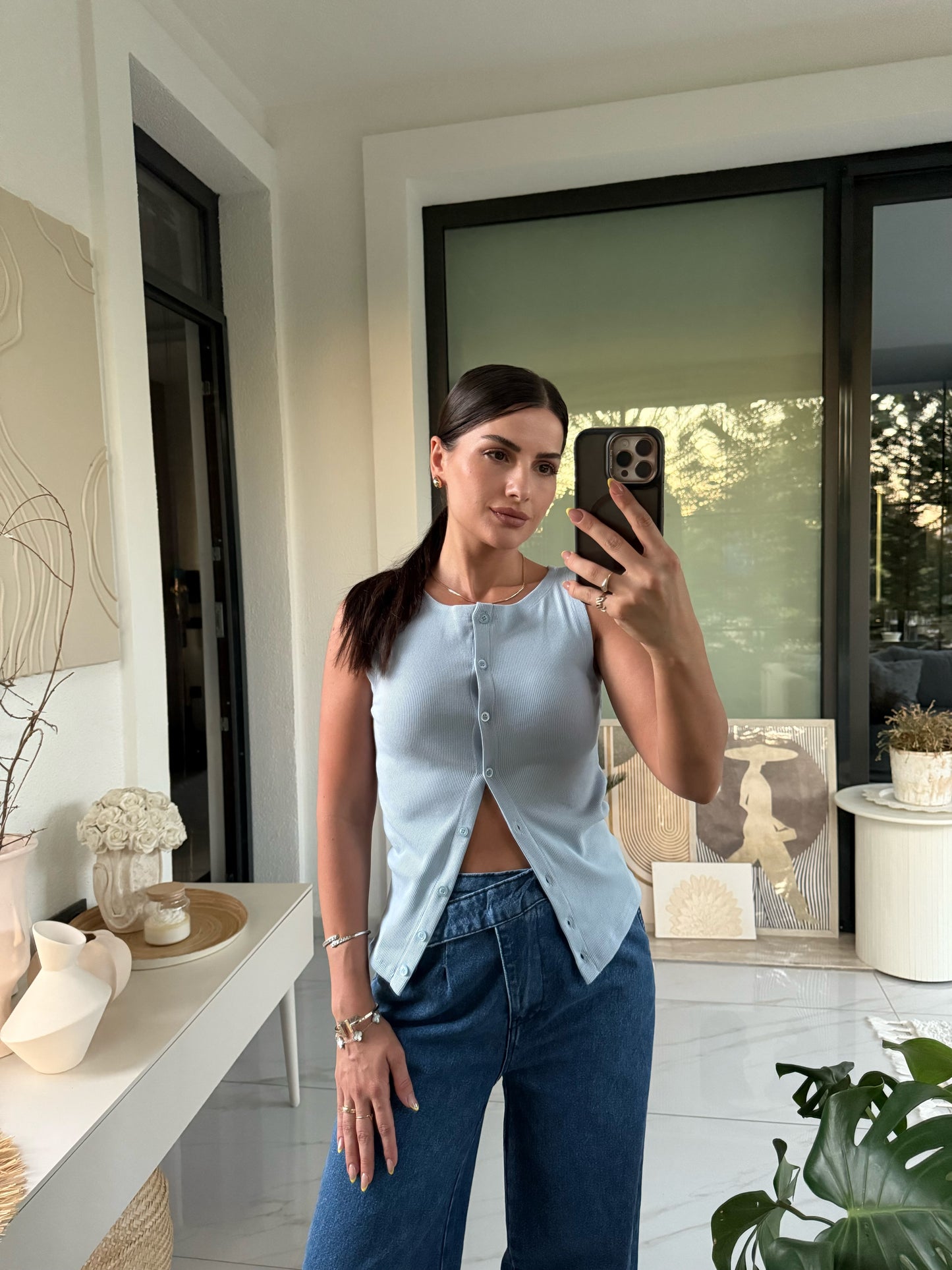 Önden Düğmeli Fitilli Bluz