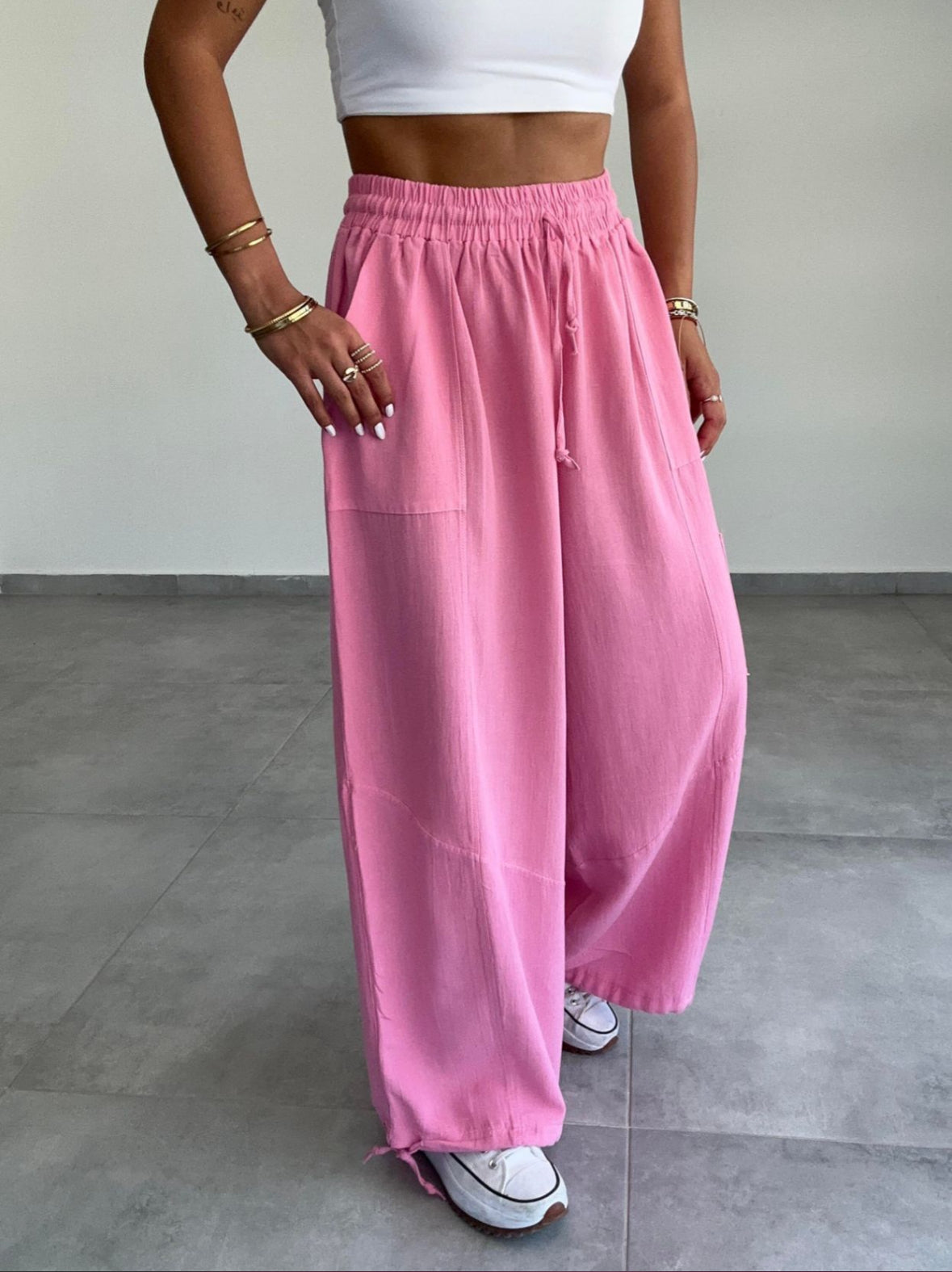 Pembe Keten Pantolon jogger