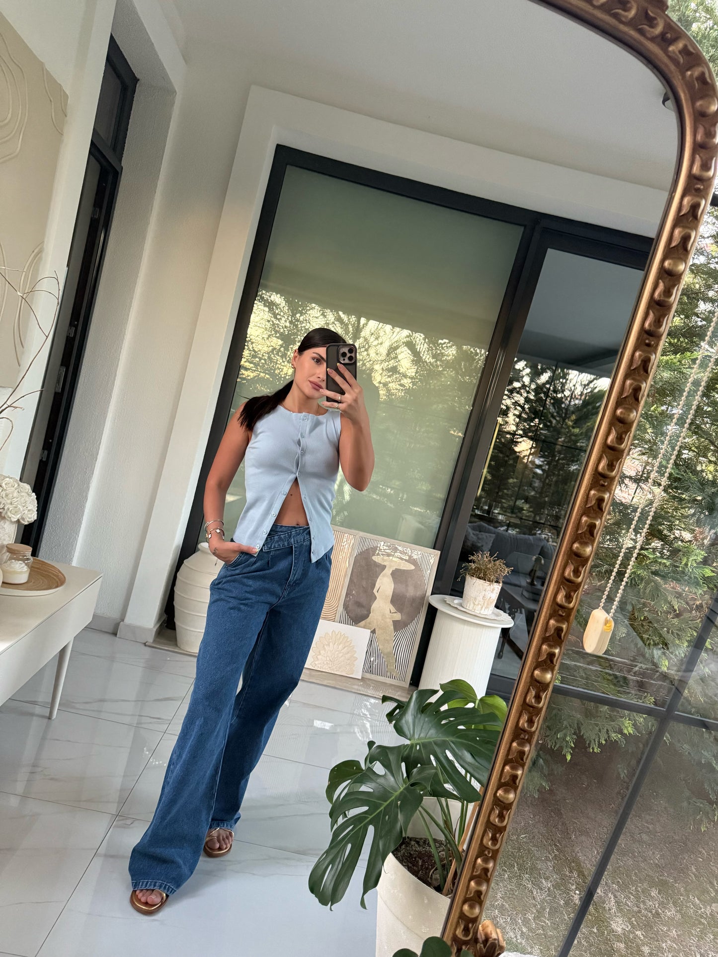 Önden Düğmeli Fitilli Bluz