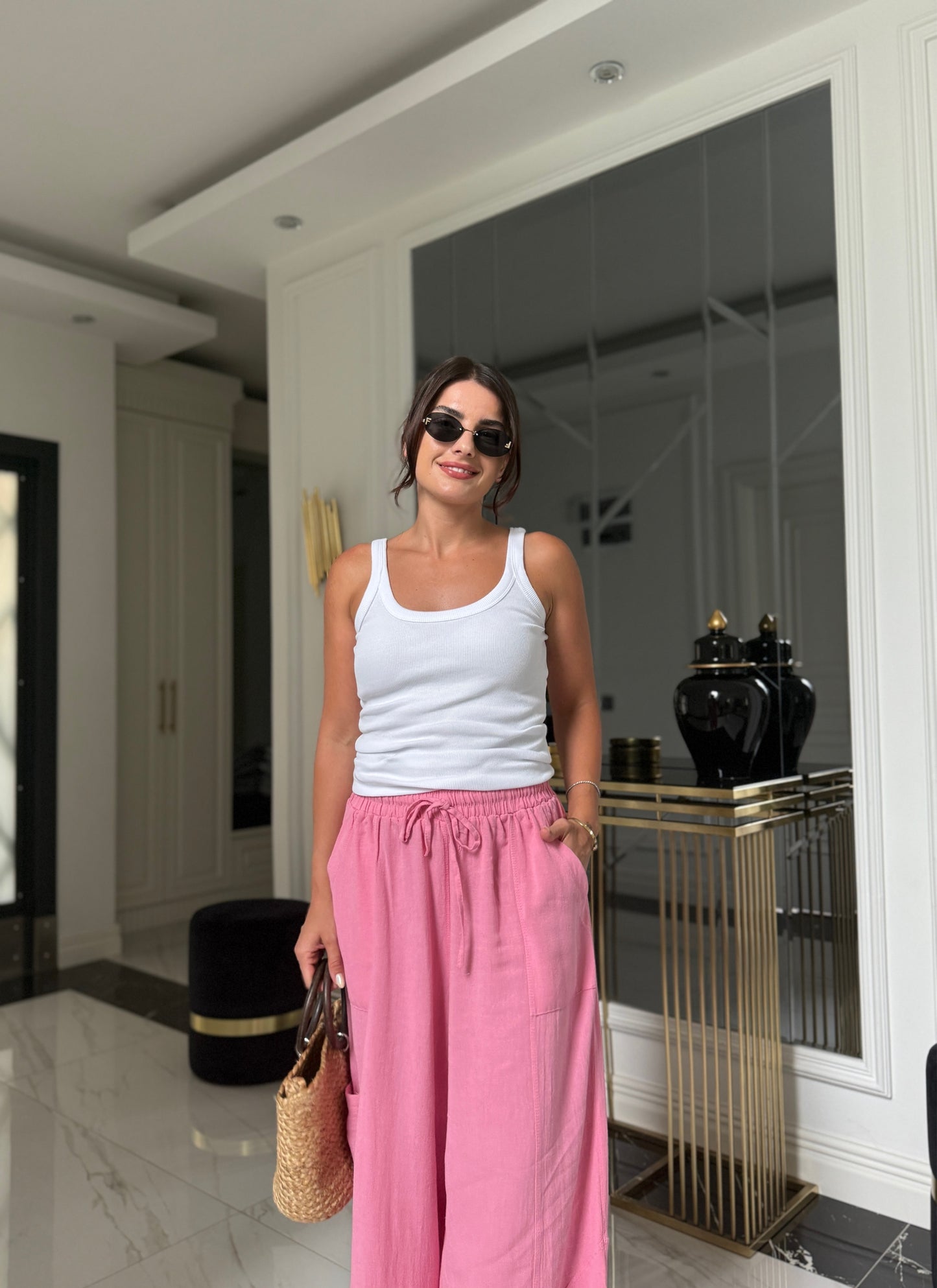 Pembe Keten Pantolon jogger