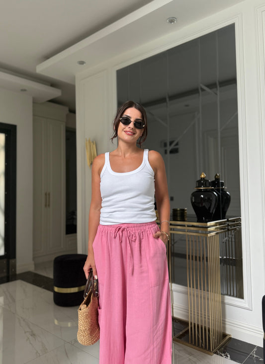 Pembe Keten Pantolon jogger