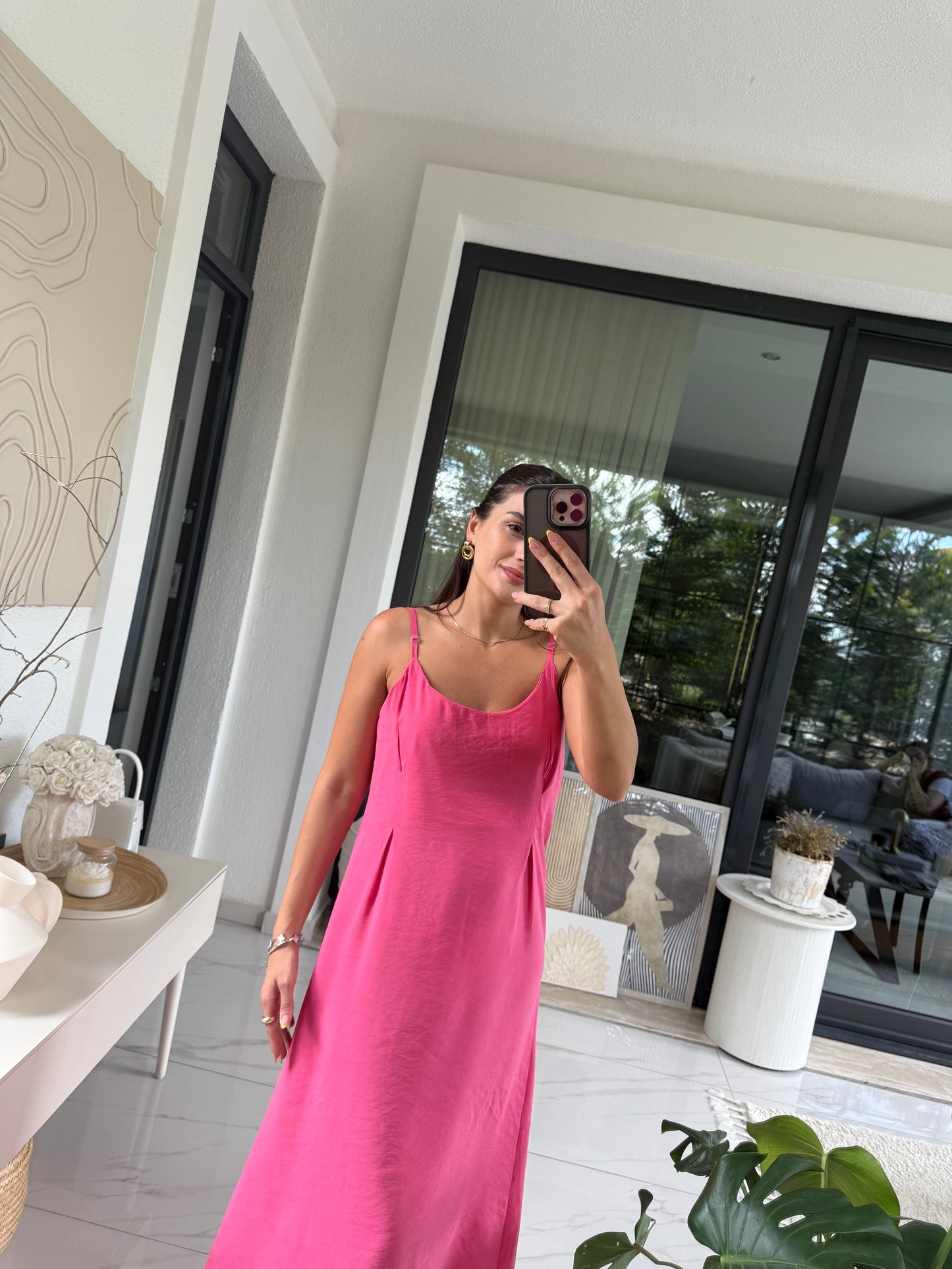 Pembe Askılı Elbise Crop Gömlek Takım