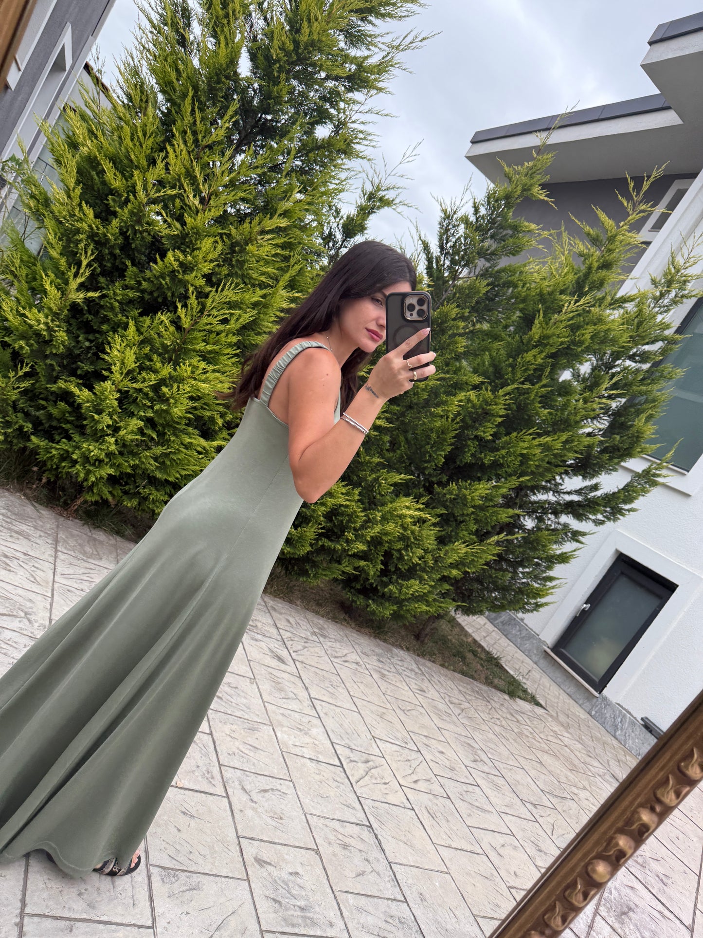 Mint Yeşili Askılı Modal Maxi Elbise