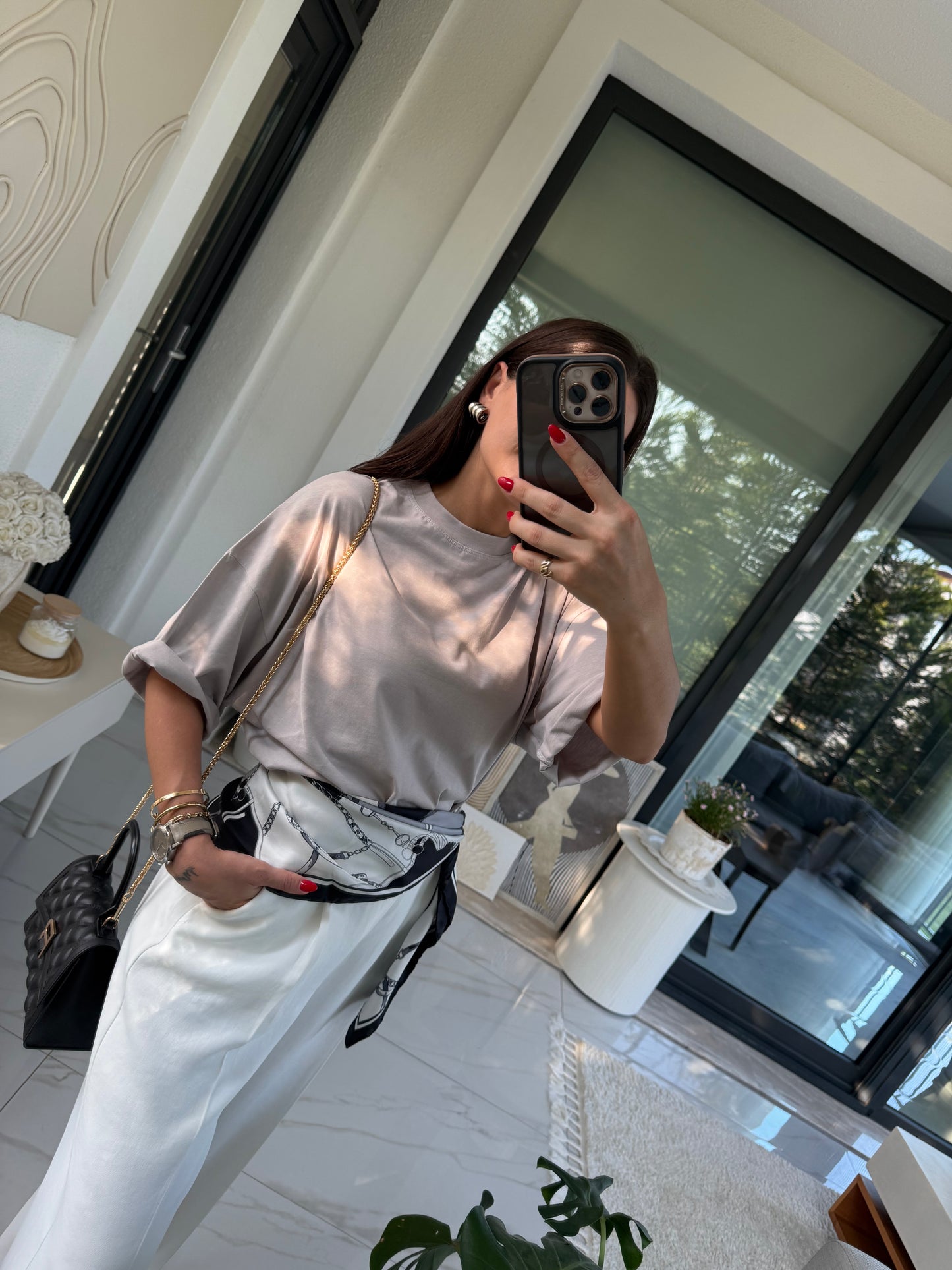 Açık Gri Oversize Pamuklu Tshirt