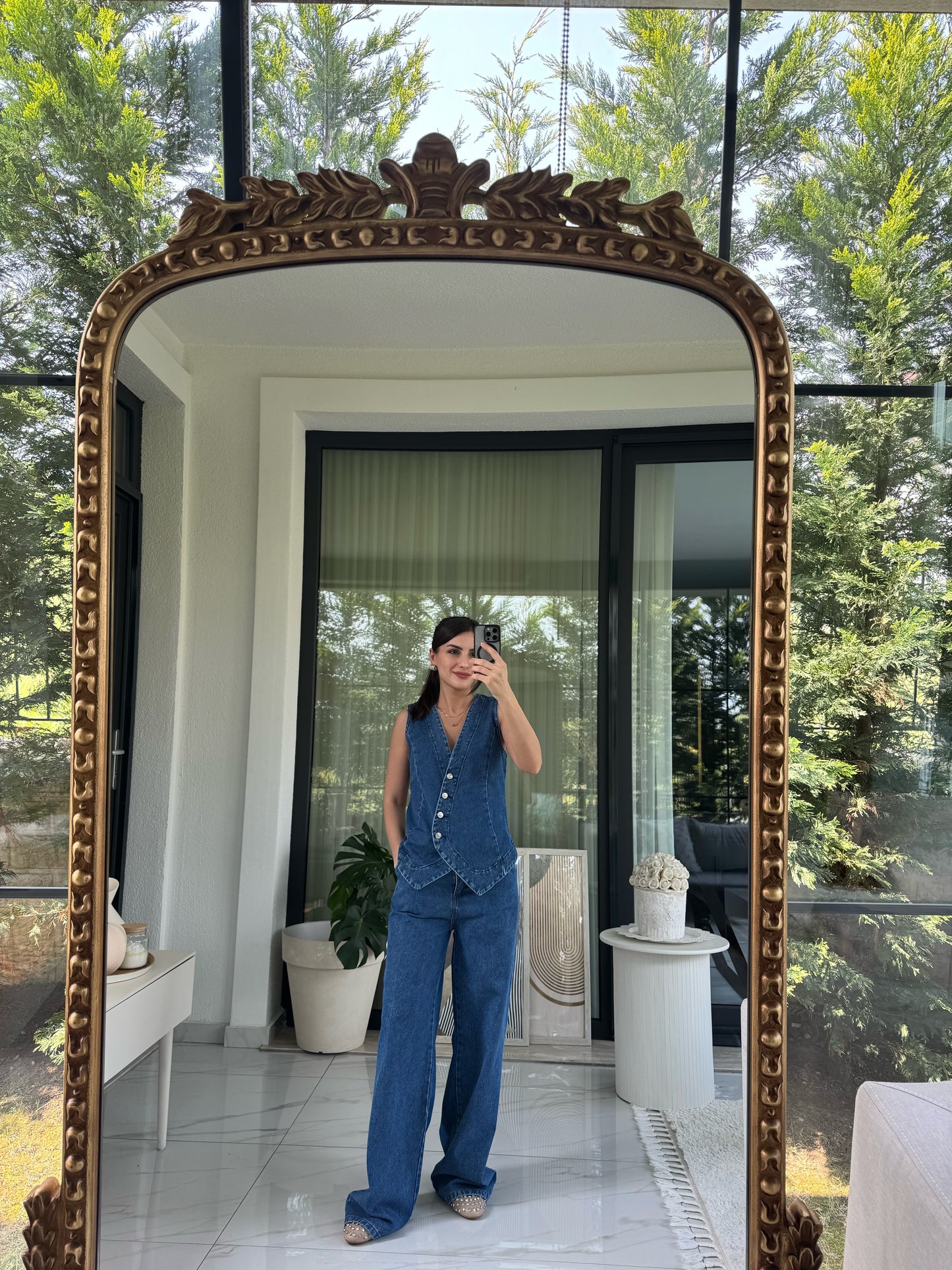 Denim Yelekli Takım