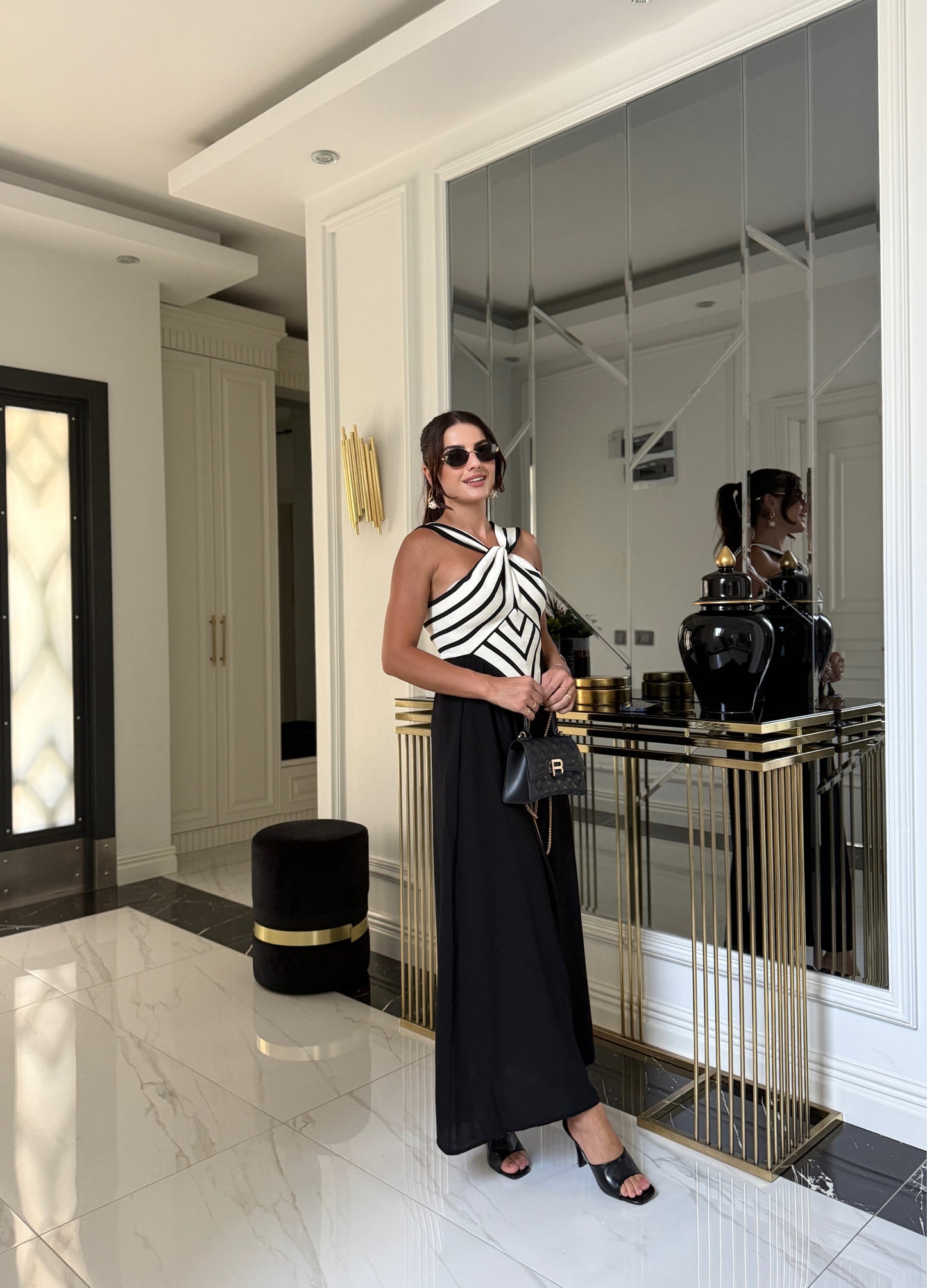 Siyah Çapraz Detaylı Triko Elbise