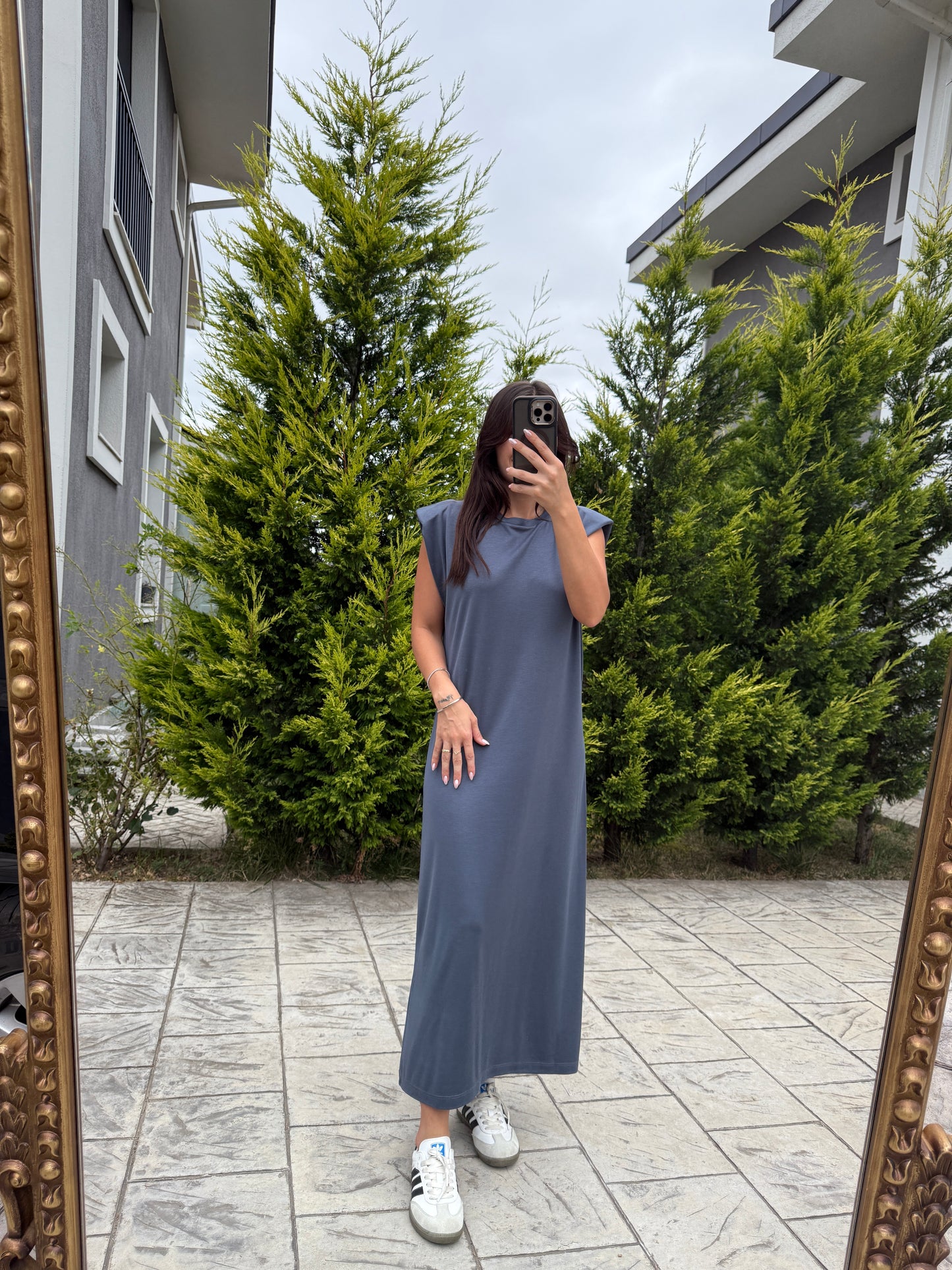 Füme Vatkalı Modal Midi Elbise