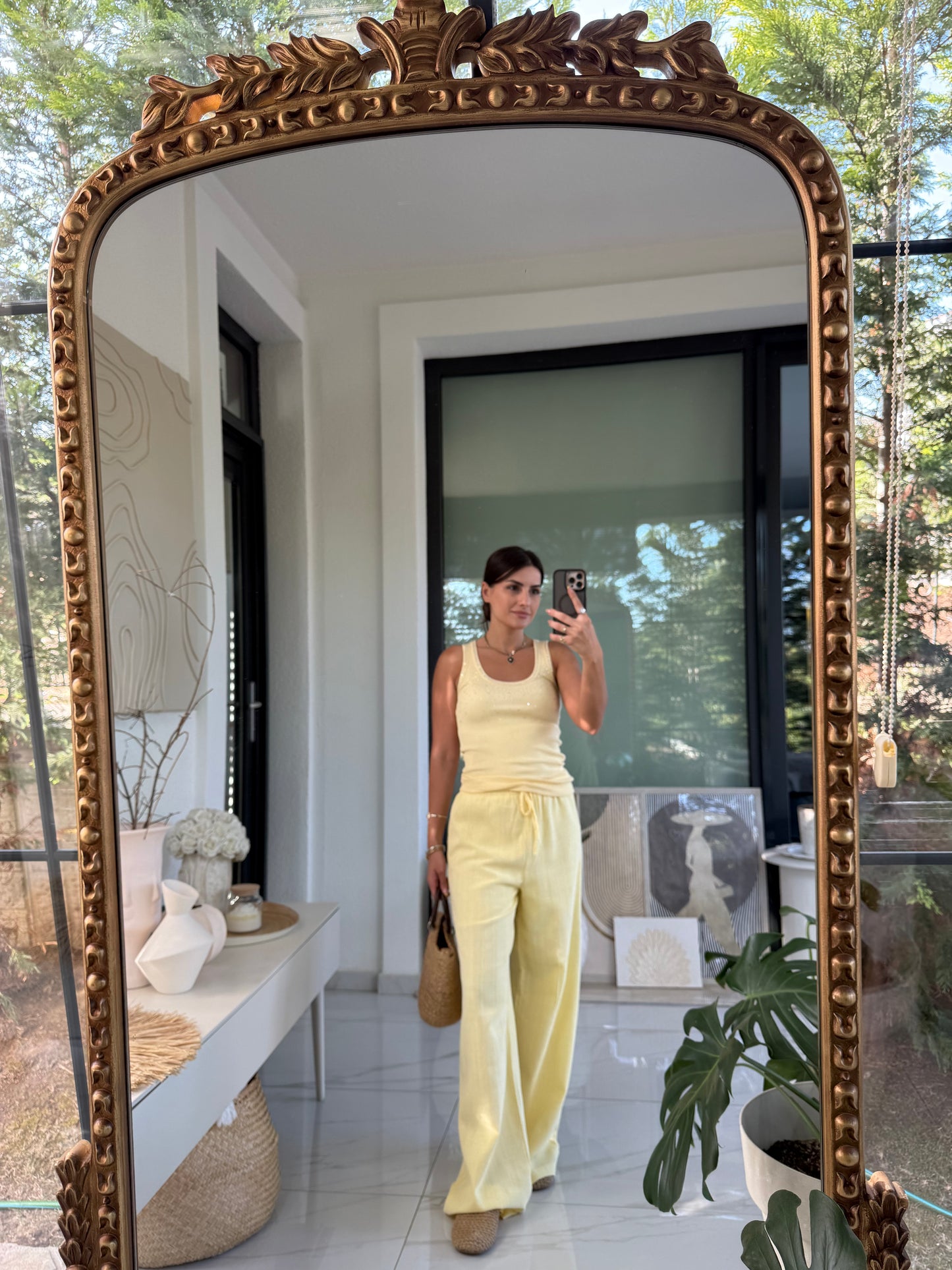 Sarı Müslin Keten Karışımlı Pantolon