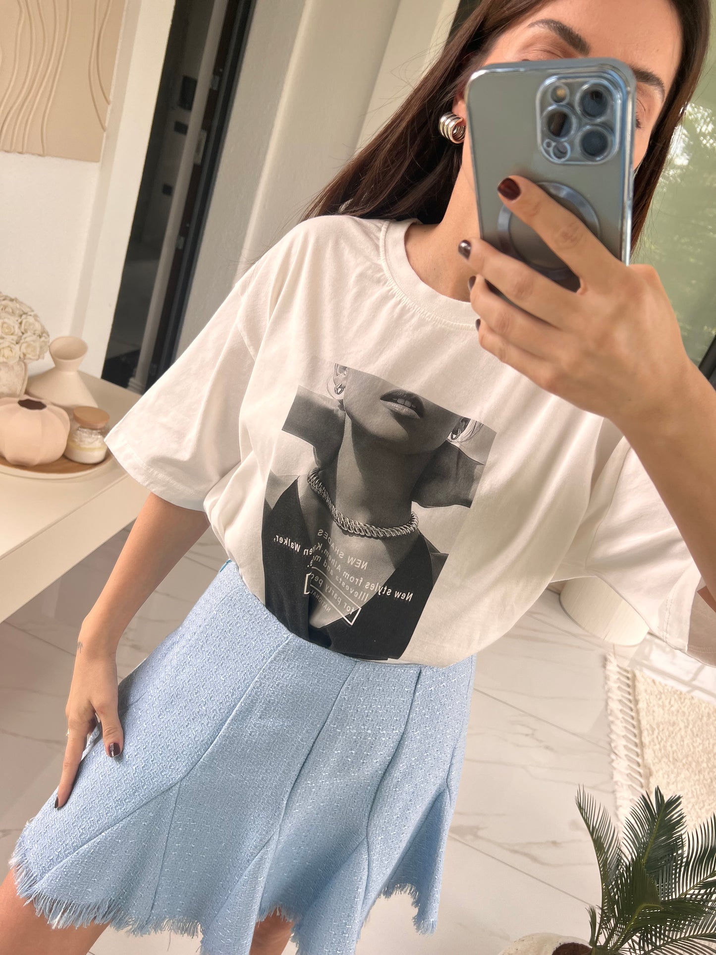 Önü Kız Baskılı Pamuklu Tshirt