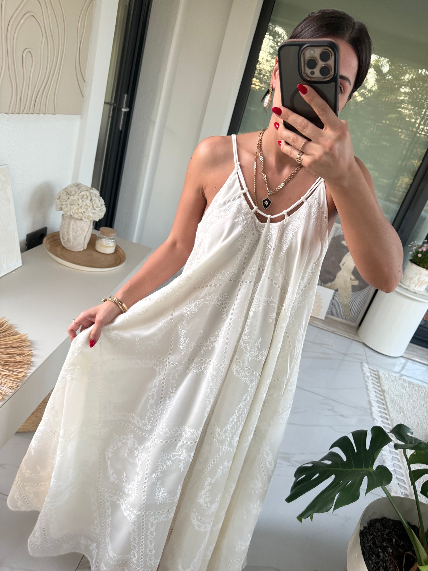 Premium Askılı Güpür İşli Astarlı Elbise