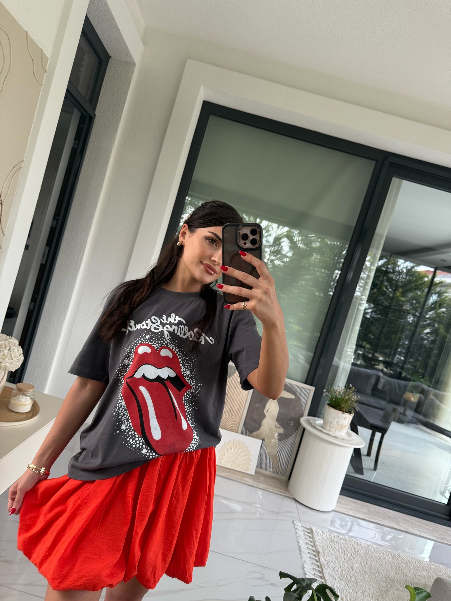 Füme Önü Baskılı Pamuklu Tshirt