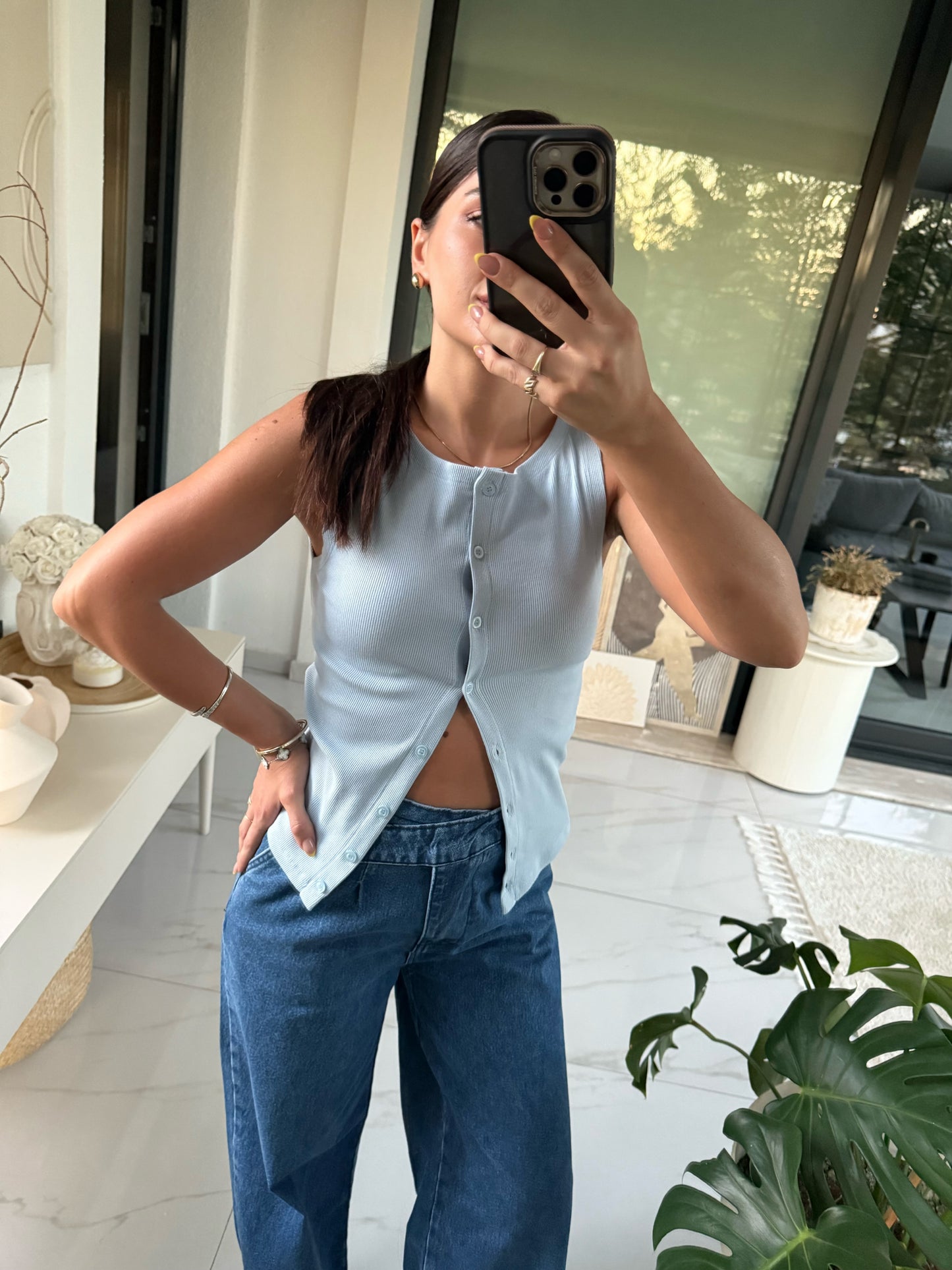 Önden Düğmeli Fitilli Bluz