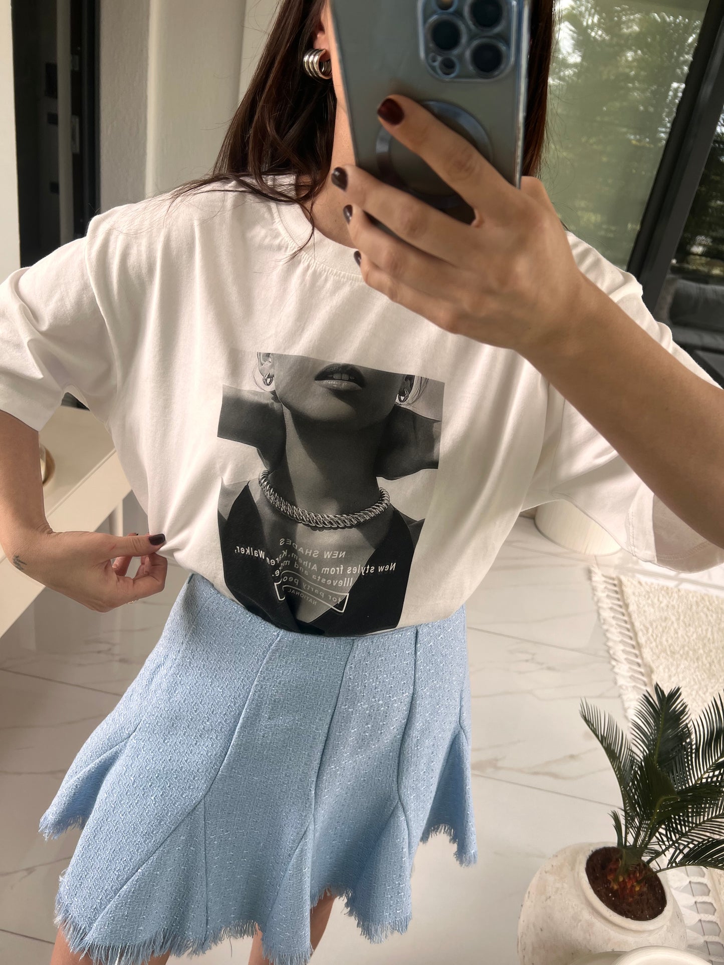 Önü Kız Baskılı Pamuklu Tshirt