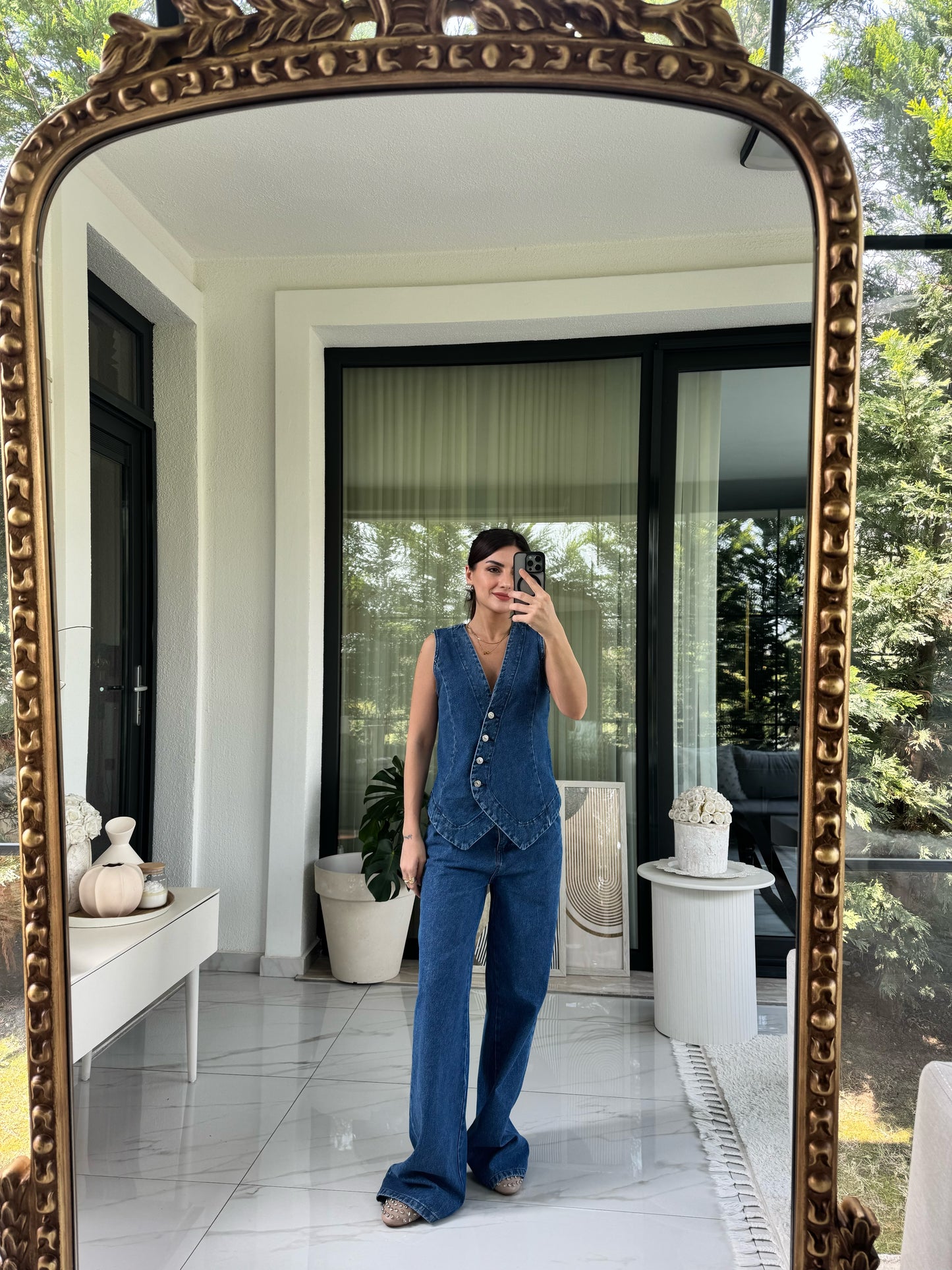Denim Yelekli Takım