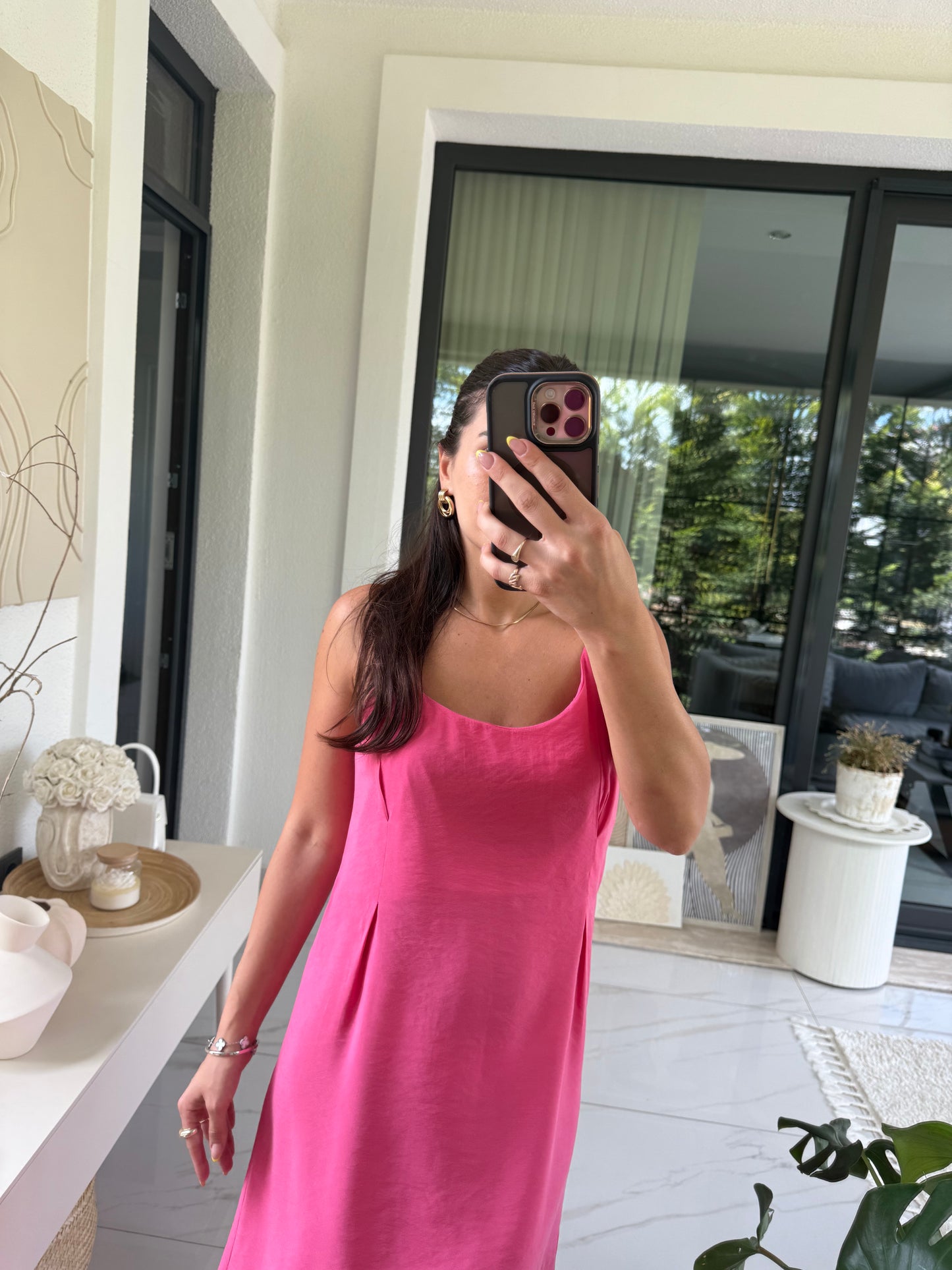 Pembe Askılı Elbise Crop Gömlek Takım
