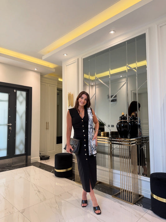 ZR Model Önden Gold Düğmeli Elbise